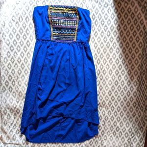 Royal Blue dress size medium boho strapless high low dress geometric beads
